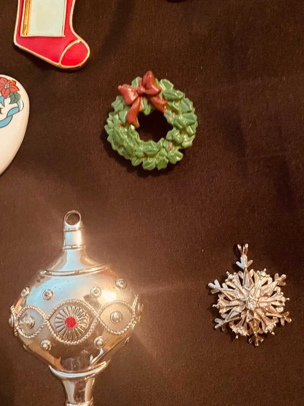 Kids Holiday Charm Pendants & Pins, Red, Green, White, Silver